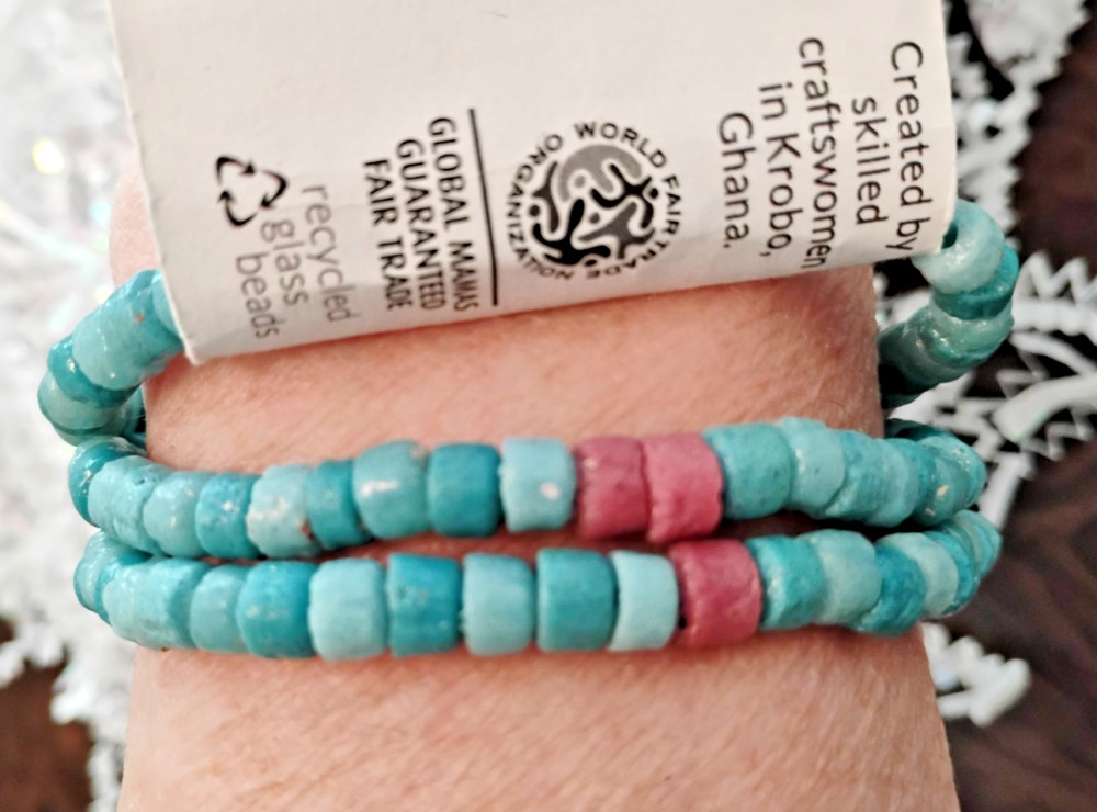 NWT Global Mamas Fair Trade Stretch Bracelet Recycled Glass Ghana Boho